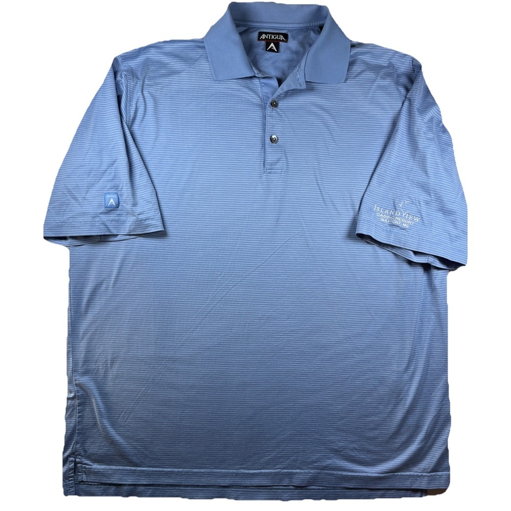 Antigua Mens Polo Shirt Large Blue Stripe Island View Casino Resort Gulfport MS